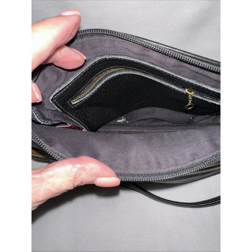 Vintage Orvis Black Brown Pebbled Leather Crossbody Bag - Picture 5 of 8